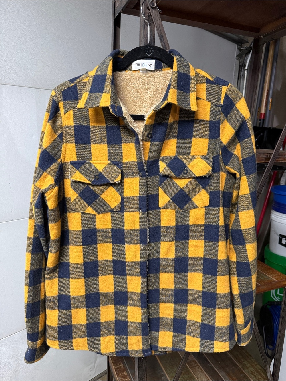 Bluivy Yellow & Navy Plaid Sherpa-Lined Jacket